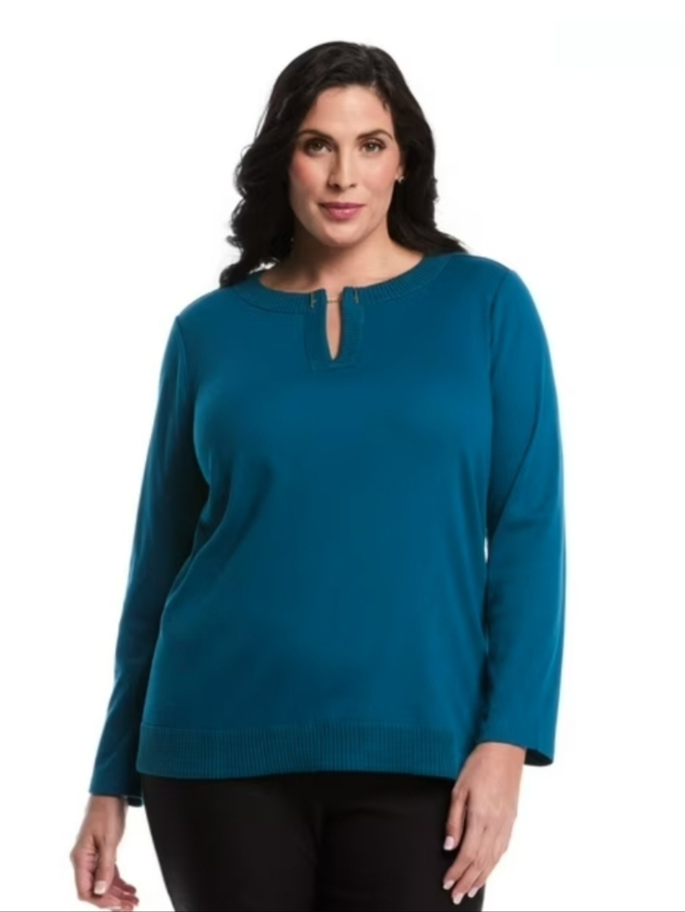 NWT Rafaella Women's Plus Long-Sleeve V-Neck Top Size 1XL Teal Blue Turquoise